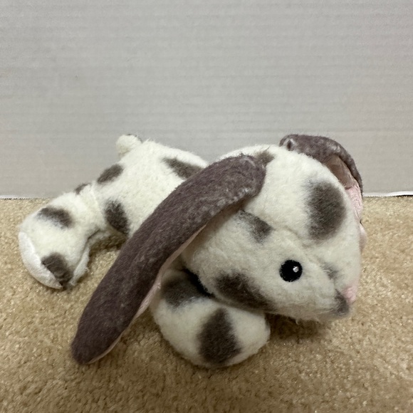 Walmart Bunny Rabbit Plush 8" Stuffed Animal White Gray Spots Lop Ears Sewn Eyes - Picture 1 of 6